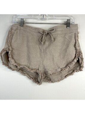 Banjara Shorts Womens Large Euro Summer Beach Linen‎ Like Neutral Capsule Fringe